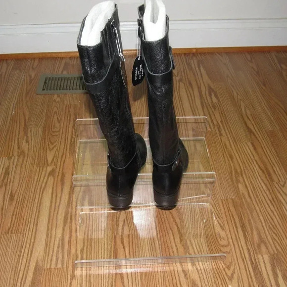 FRANCO SARTO Leather Black Wide Calf Riding Boots - Picture 3 of 4